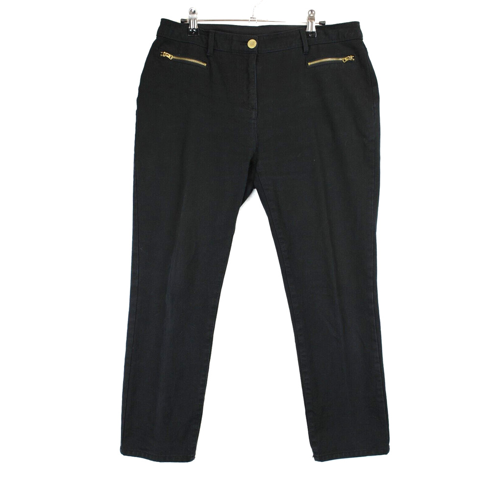 Chico's SO Slimming Ankle Denim Pants Women M 10 Black Stretch Faux Zip Black‎